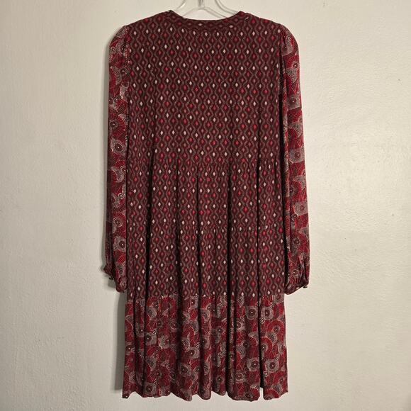 Maeve By Anthropologie Amber Tiered Tunic Dress XS Wine Burgundy Babydoll Boho - Picture 4 of 12